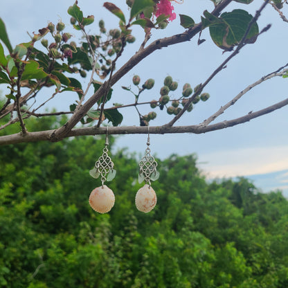 Original Prickly Cockle Shell and Emerald Color Stone Dangle Earrings