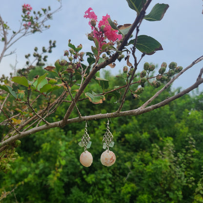 Original Prickly Cockle Shell and Emerald Color Stone Dangle Earrings