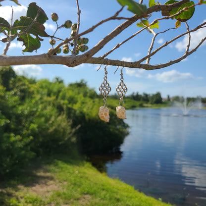 Beautiful Dainty Giraffe Print Babylonia Dangle Shell Earrings.