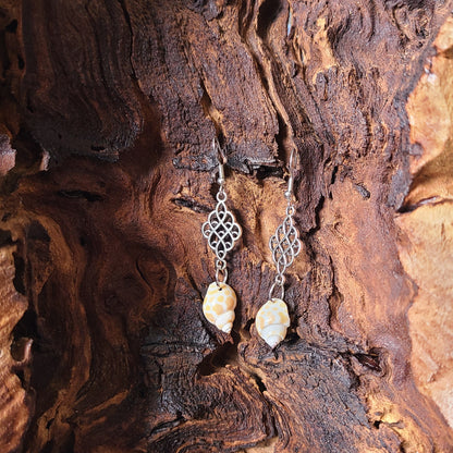 Beautiful Dainty Giraffe Print Babylonia Dangle Shell Earrings.