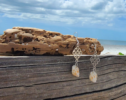 Beautiful Dainty Giraffe Print Babylonia Dangle Shell Earrings.