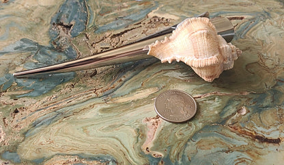 Large Silver Hairclip with a Beautiful Large Murex Shell