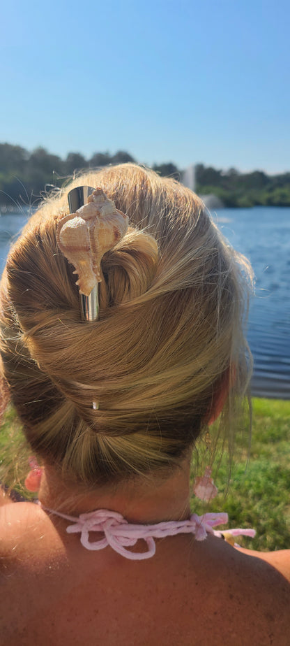 Large Silver Hairclip with a Beautiful Large Murex Shell