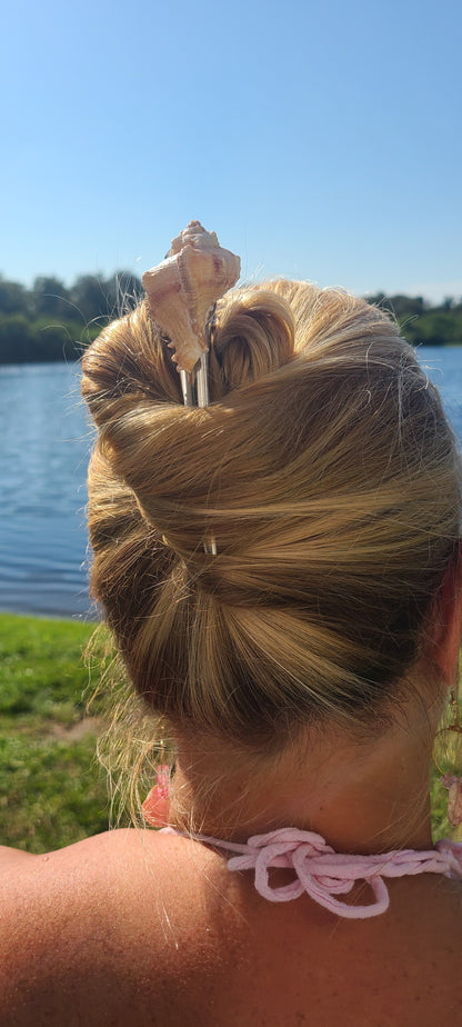 Large Silver Hairclip with a Beautiful Large Murex Shell