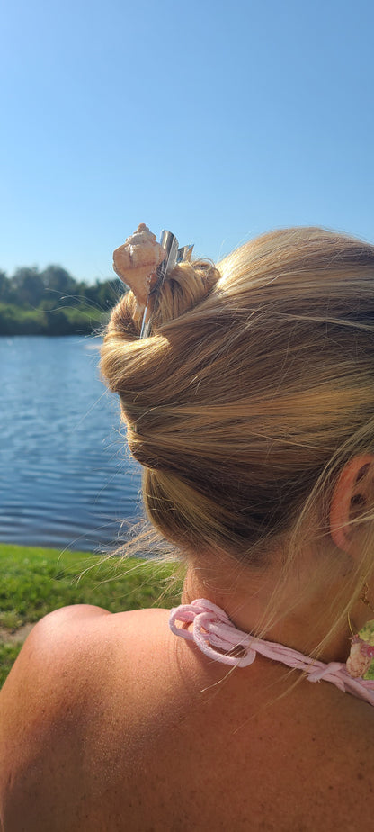 Large Silver Hairclip with a Beautiful Large Murex Shell