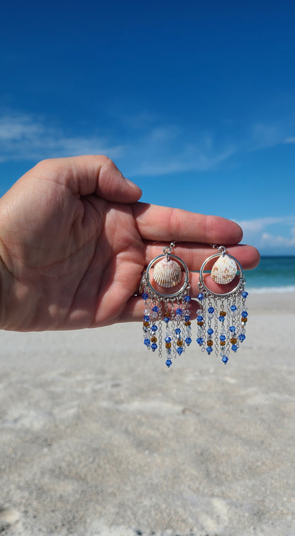 Beachy Prickly Florida Cockle Shell Chandelier Earrings