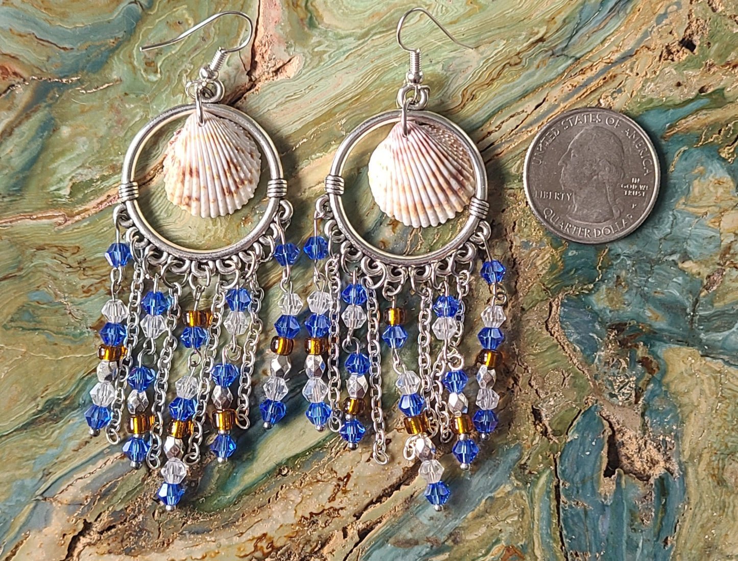 Beachy Prickly Florida Cockle Shell Chandelier Earrings