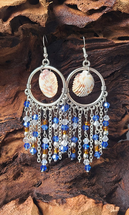 Beachy Prickly Florida Cockle Shell Chandelier Earrings