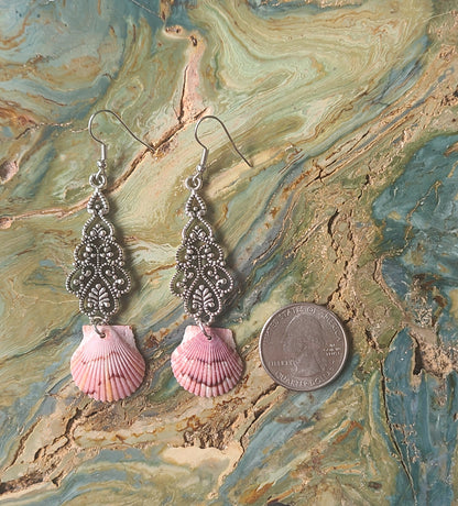 Beautiful Colored Scallop Shell Dangle Earrings