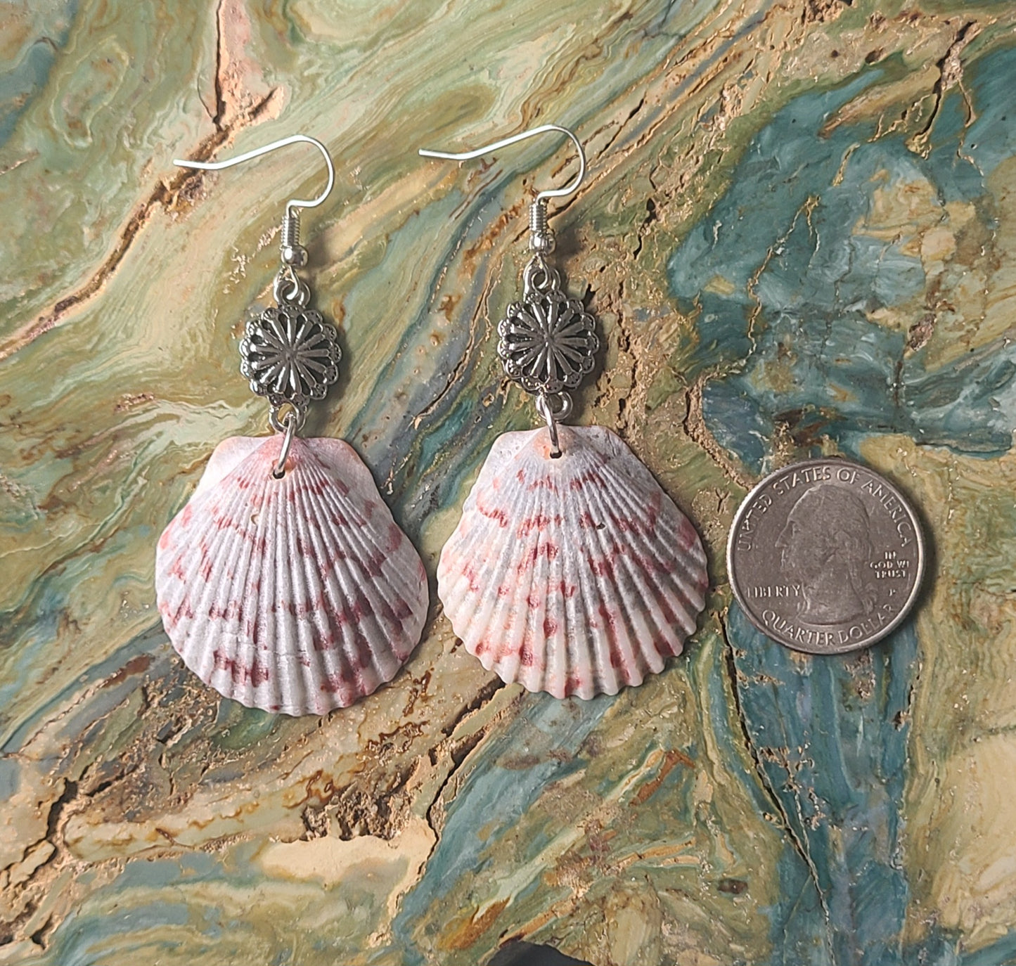 Medium Dangle Calico Scallop Earrings