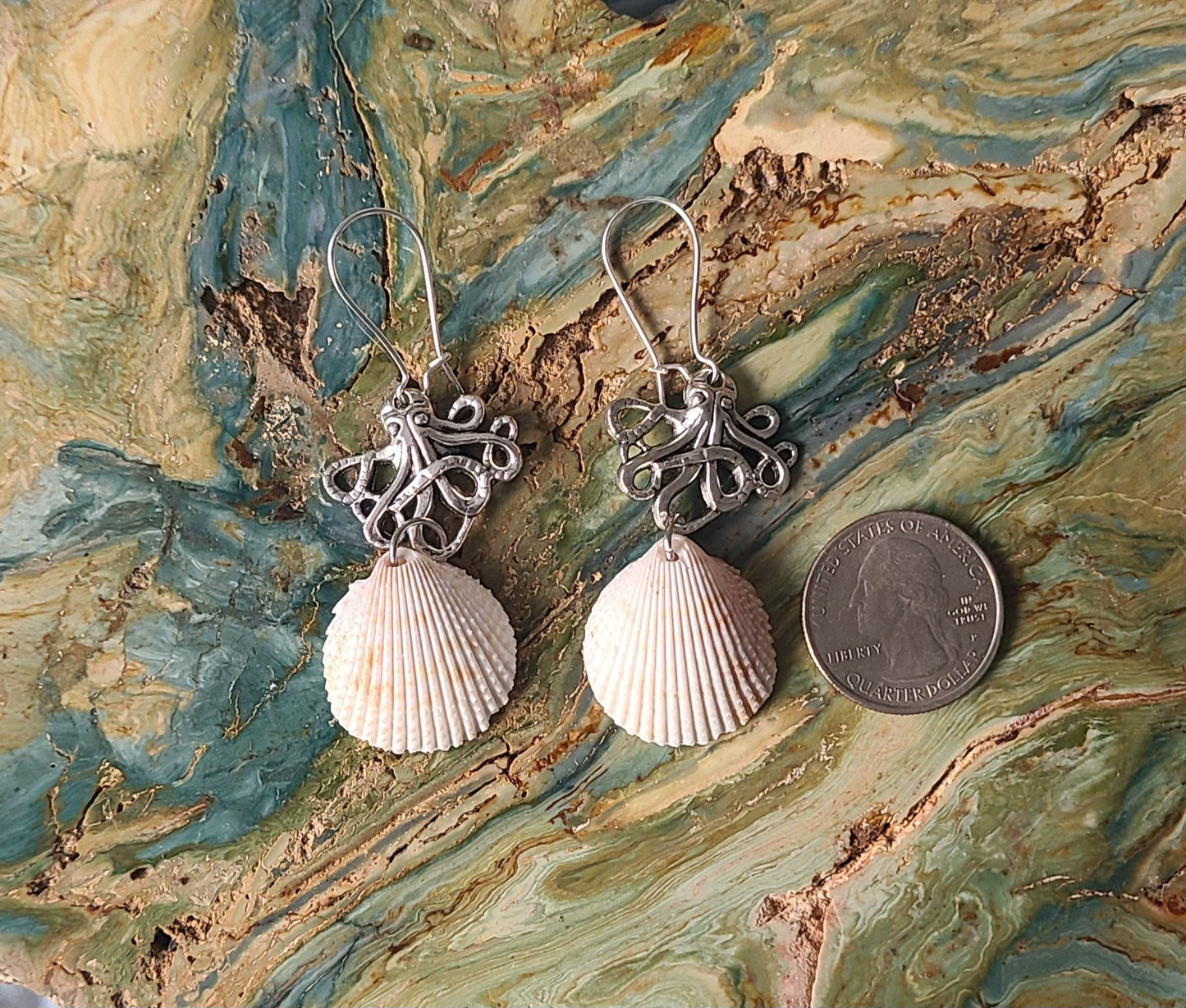 Cockle Shell and Octopus Earrings