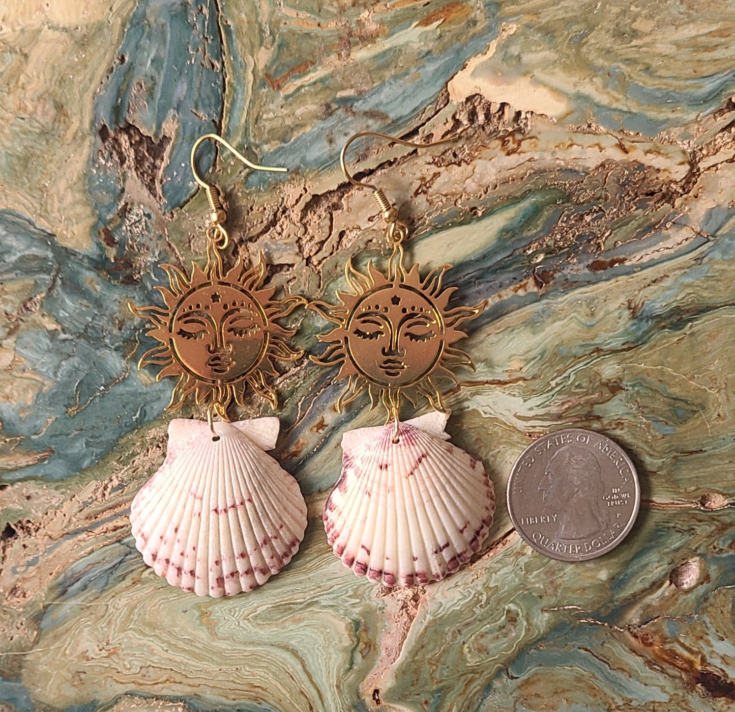 Scallop Shell with Gold Sun Earrings