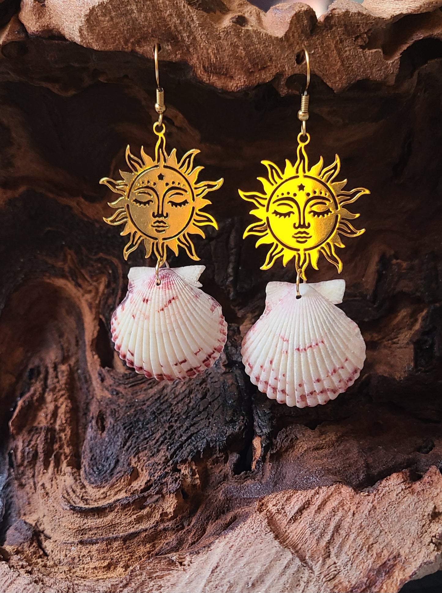 Scallop Shell with Gold Sun Earrings