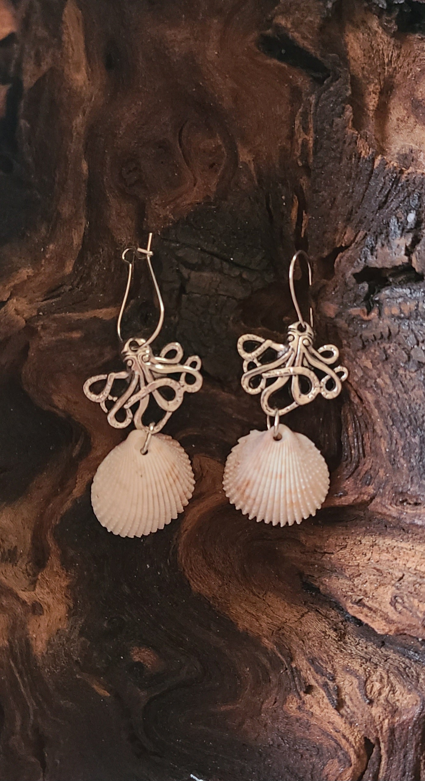 Cockle Shell and Octopus Earrings