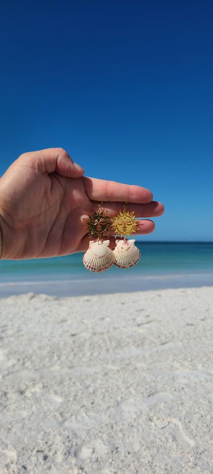 Scallop Shell with Gold Sun Earrings