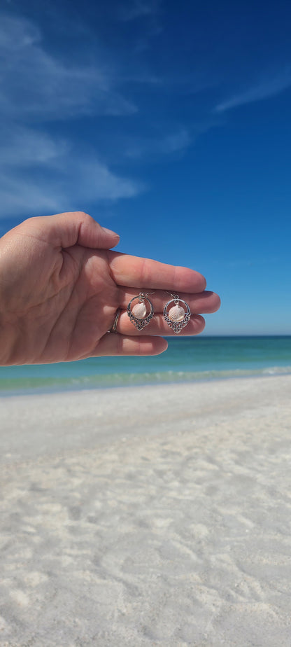 Tiny Cockle Shell and Silver Drop Earrings