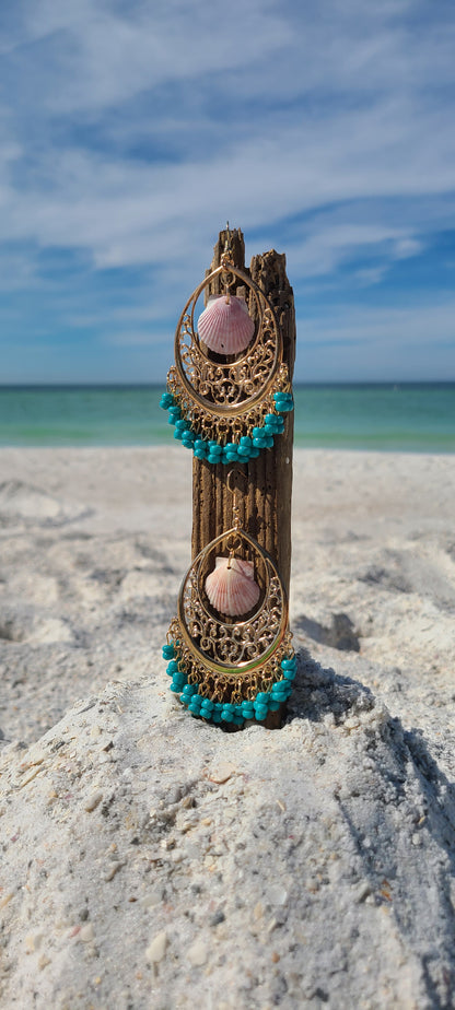 Large Gypsy Boho Scallop Shell Earrings