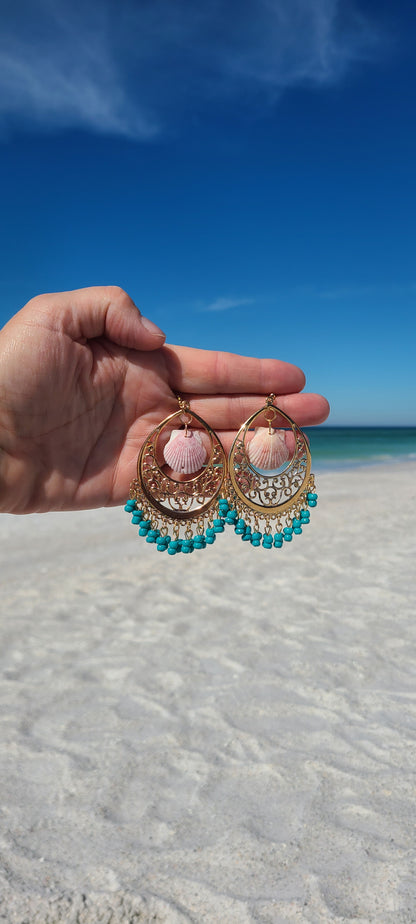 Large Gypsy Boho Scallop Shell Earrings