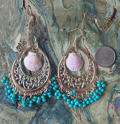 Large Gypsy Boho Scallop Shell Earrings