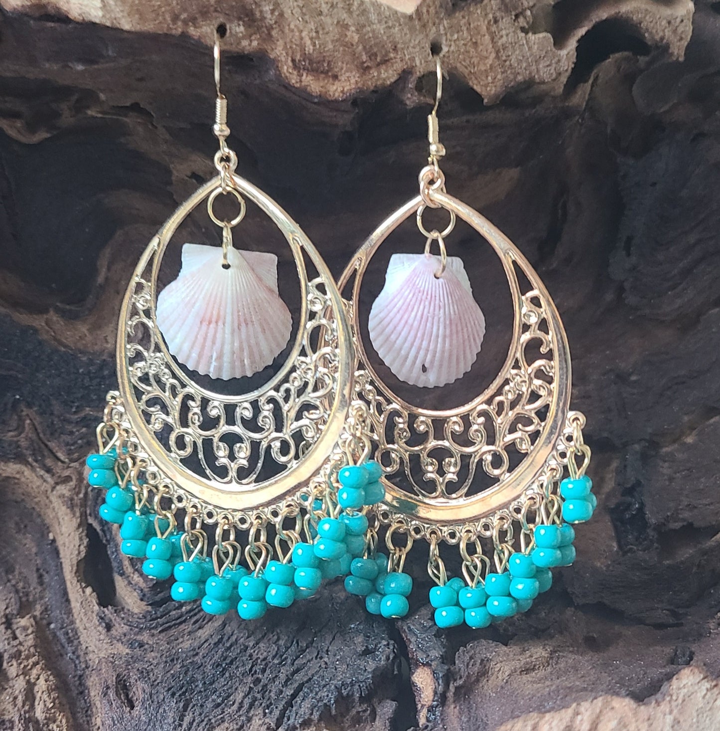 Large Gypsy Boho Scallop Shell Earrings