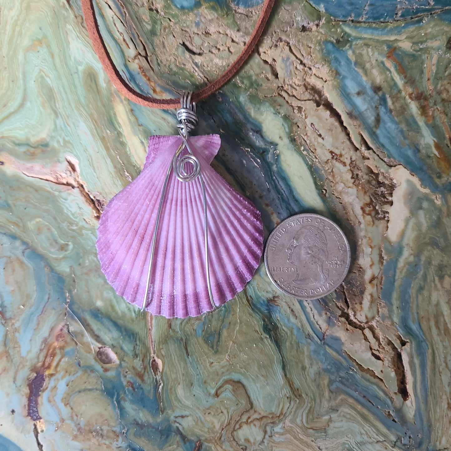 Amazing Purple Flat Scallop Shell Necklace