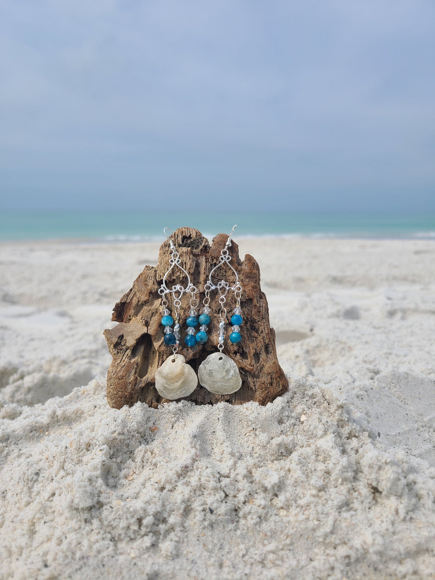 Amazing Jingle Shell Chandelier Earrings with Sea Green Accents