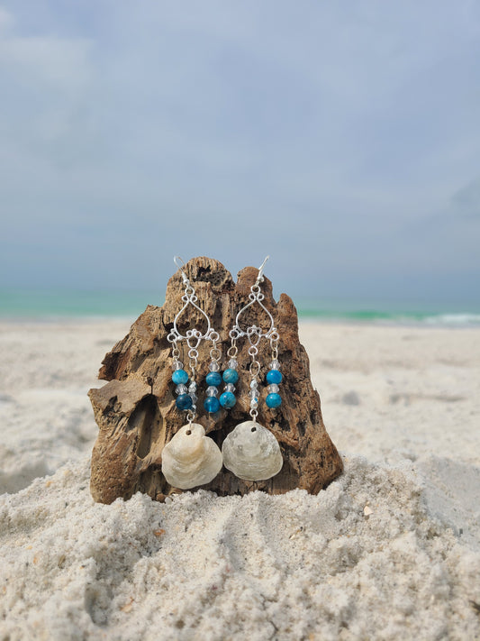 Amazing Jingle Shell Chandelier Earrings with Sea Green Accents